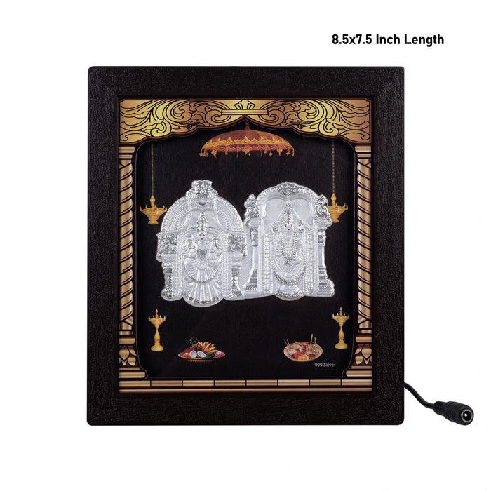 Perumal Thayar Photo Frame- 8.5 x 7.5 Inches | 999 Silver Foil Wall Picture Frame/Led Wall Decor For Puja Room - Hindu God Photos & Frames