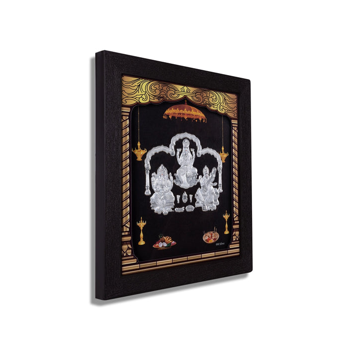 Lakshmi Ganesh Saraswati Murti Photo Frame- 8.5 x 7.5 Inches | 999 Silver Foil&Led Wall Picture Frame For Pooja - Hindu God Photos & Frames