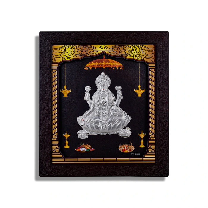 Lakshmi Murti Photo Frame - 8.5 x 7.5 Inches | 999 Silver Foil Led Wall Decor/ Wall Picture Frame For Puja Room - Hindu God Photos & Frames