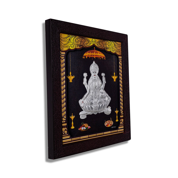 Lakshmi Murti Photo Frame - 8.5 x 7.5 Inches | 999 Silver Foil Led Wall Decor/ Wall Picture Frame For Puja Room - Hindu God Photos & Frames