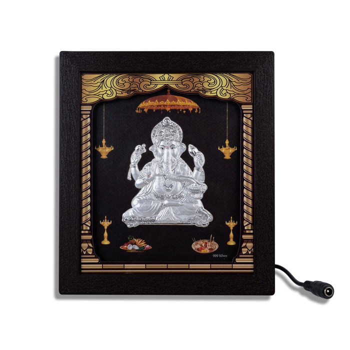 Ganesh Murti Photo Frame - 8.5 x 7.5 Inches | 999 Silver Foil Led Wall Decor/ Wall Picture Frame For Puja Room - Hindu God Photos & Frames