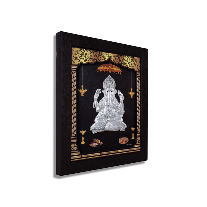 Ganesh Murti Photo Frame - 8.5 x 7.5 Inches | 999 Silver Foil Led Wall Decor/ Wall Picture Frame For Puja Room - Hindu God Photos & Frames