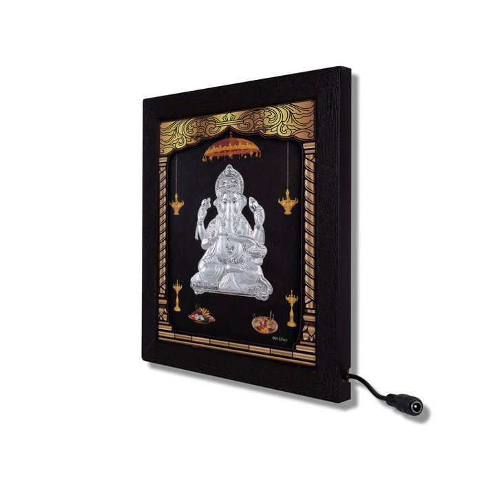 Ganesh Murti Photo Frame - 8.5 x 7.5 Inches | 999 Silver Foil Led Wall Decor/ Wall Picture Frame For Puja Room - Hindu God Photos & Frames