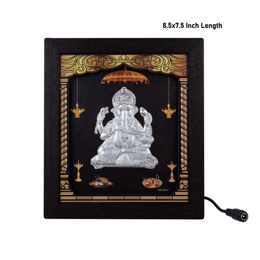 Ganesh Murti Photo Frame - 8.5 x 7.5 Inches | 999 Silver Foil Led Wall Decor/ Wall Picture Frame For Puja Room - Hindu God Photos & Frames