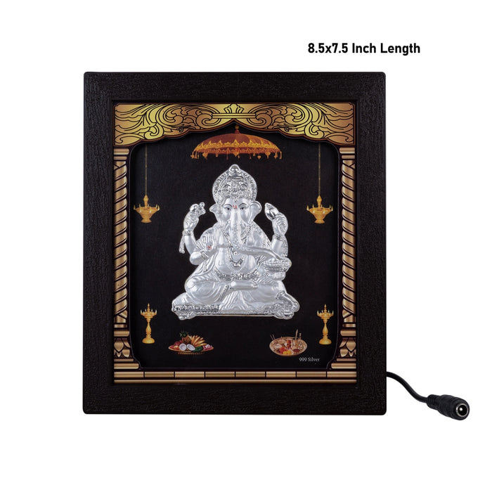 Ganesh Murti Photo Frame - 8.5 x 7.5 Inches | 999 Silver Foil Led Wall Decor/ Wall Picture Frame For Puja Room - Hindu God Photos & Frames
