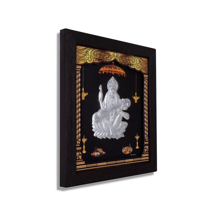 Saraswati Murti Photo Frame- 8.5 x 7.5 Inches | 999 Silver Foil Led Wall Decor/Wall Picture Frame For Puja Room - Hindu God Photos & Frames