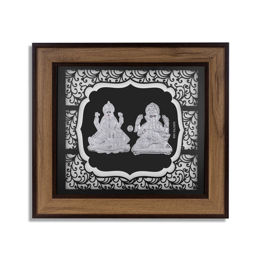 Lakshmi Ganesh Murti Photo Frame- 9 x 10 Inches | 999 Silver Foil Wall Picture Frame/ Wall Decor For Puja Room - Hindu God Photos & Frames