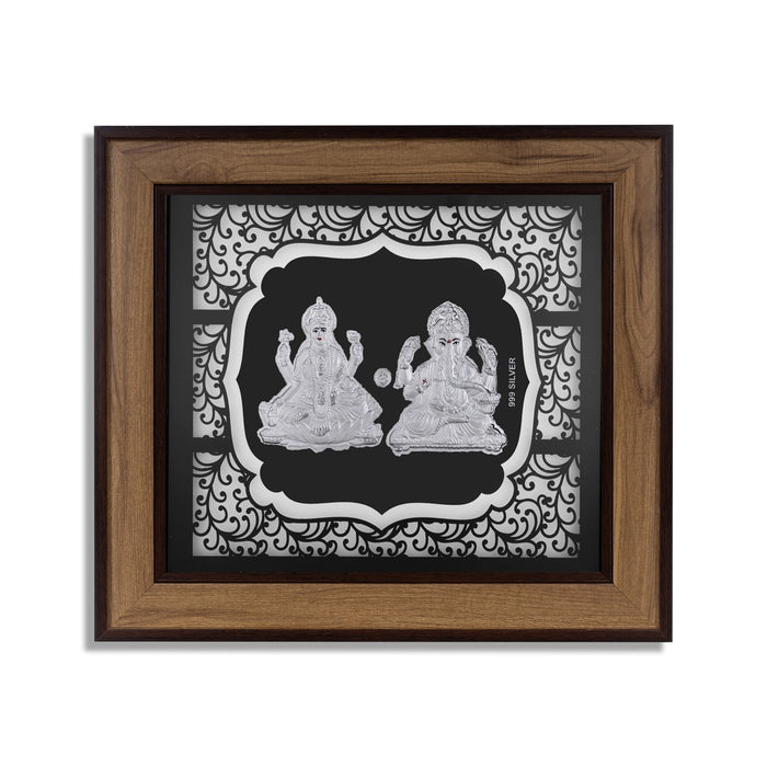 Lakshmi Ganesh Murti Photo Frame- 9 x 10 Inches | 999 Silver Foil Wall Picture Frame/ Wall Decor For Puja Room - Hindu God Photos & Frames