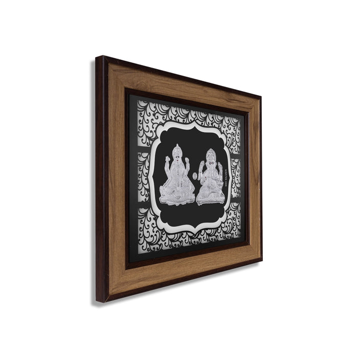 Lakshmi Ganesh Murti Photo Frame- 9 x 10 Inches | 999 Silver Foil Wall Picture Frame/ Wall Decor For Puja Room - Hindu God Photos & Frames