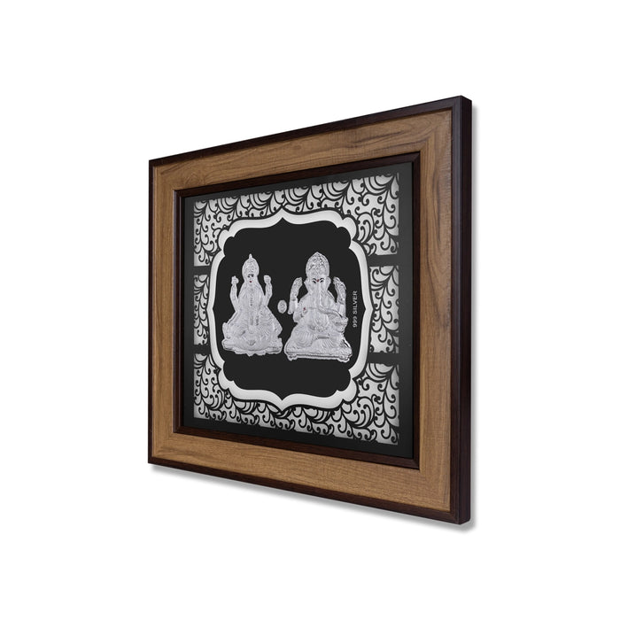 Lakshmi Ganesh Murti Photo Frame- 9 x 10 Inches | 999 Silver Foil Wall Picture Frame/ Wall Decor For Puja Room - Hindu God Photos & Frames