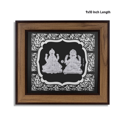 Lakshmi Ganesh Murti Photo Frame- 9 x 10 Inches | 999 Silver Foil Wall Picture Frame/ Wall Decor For Puja Room - Hindu God Photos & Frames
