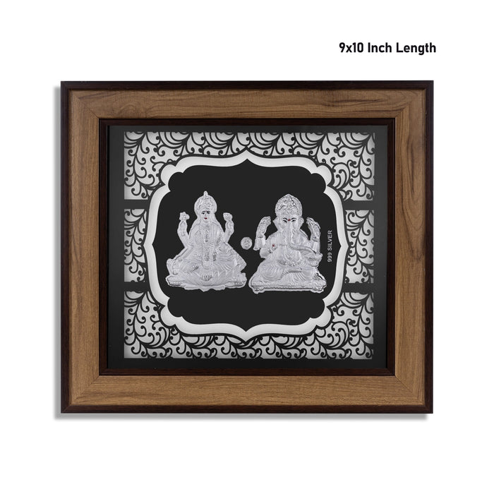 Lakshmi Ganesh Murti Photo Frame- 9 x 10 Inches | 999 Silver Foil Wall Picture Frame/ Wall Decor For Puja Room - Hindu God Photos & Frames