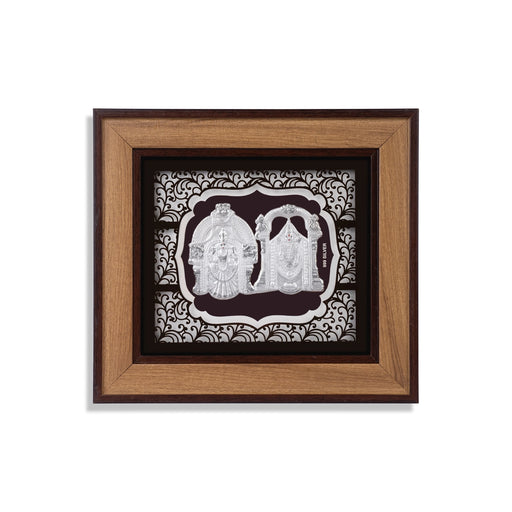 Perumal Thayar Photo Frame - 9 x 10 Inches | 999 Silver Foil Wall Picture Frame/ Wall Decor For Puja Room - Hindu God Photos & Frames