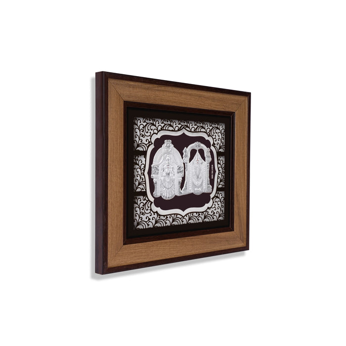 Perumal Thayar Photo Frame - 9 x 10 Inches | 999 Silver Foil Wall Picture Frame/ Wall Decor For Puja Room - Hindu God Photos & Frames