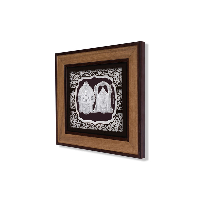 Perumal Thayar Photo Frame - 9 x 10 Inches | 999 Silver Foil Wall Picture Frame/ Wall Decor For Puja Room - Hindu God Photos & Frames