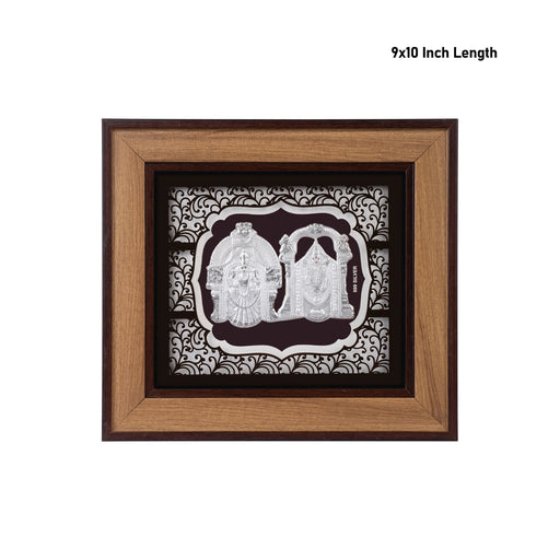 Perumal Thayar Photo Frame - 9 x 10 Inches | 999 Silver Foil Wall Picture Frame/ Wall Decor For Puja Room - Hindu God Photos & Frames