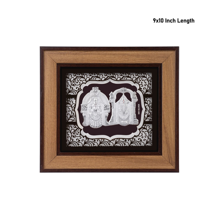 Perumal Thayar Photo Frame - 9 x 10 Inches | 999 Silver Foil Wall Picture Frame/ Wall Decor For Puja Room - Hindu God Photos & Frames