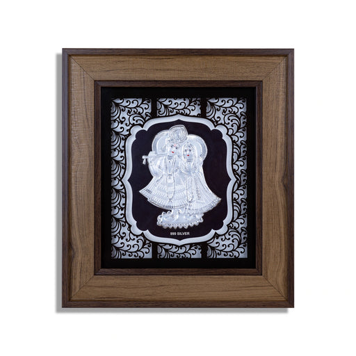 Radha Krishna Murti Photo Frame - 9 x 10 Inches | 999 Silver Foil Wall Picture Frame/ Wall Decor For Puja Room - Hindu God Photos & Frames