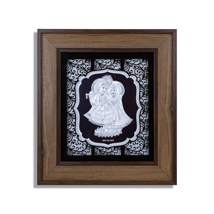 Radha Krishna Murti Photo Frame - 9 x 10 Inches | 999 Silver Foil Wall Picture Frame/ Wall Decor For Puja Room - Hindu God Photos & Frames