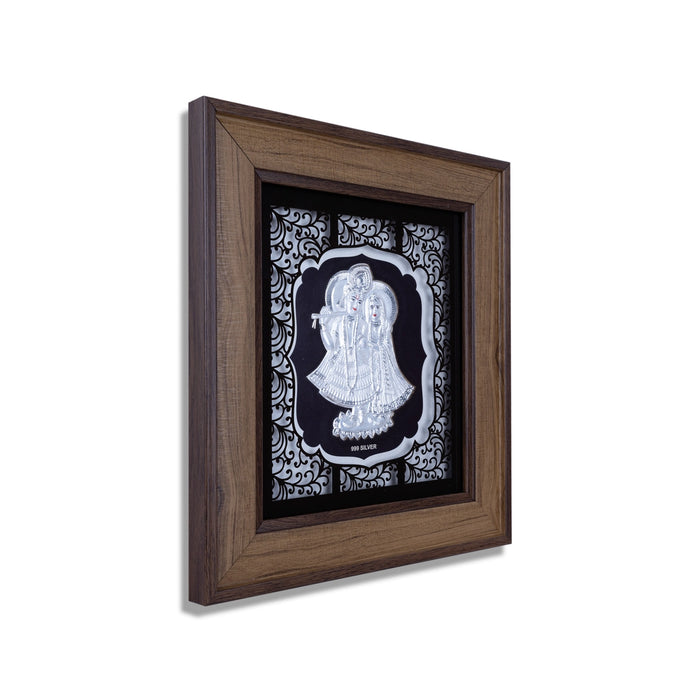 Radha Krishna Murti Photo Frame - 9 x 10 Inches | 999 Silver Foil Wall Picture Frame/ Wall Decor For Puja Room - Hindu God Photos & Frames