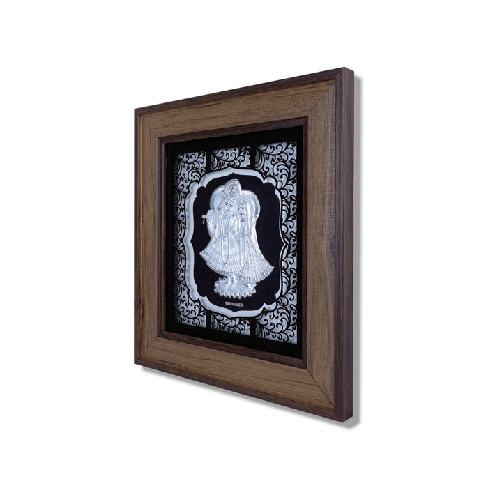 Radha Krishna Murti Photo Frame - 9 x 10 Inches | 999 Silver Foil Wall Picture Frame/ Wall Decor For Puja Room - Hindu God Photos & Frames