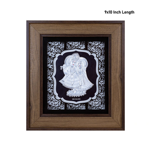 Radha Krishna Murti Photo Frame - 9 x 10 Inches | 999 Silver Foil Wall Picture Frame/ Wall Decor For Puja Room - Hindu God Photos & Frames