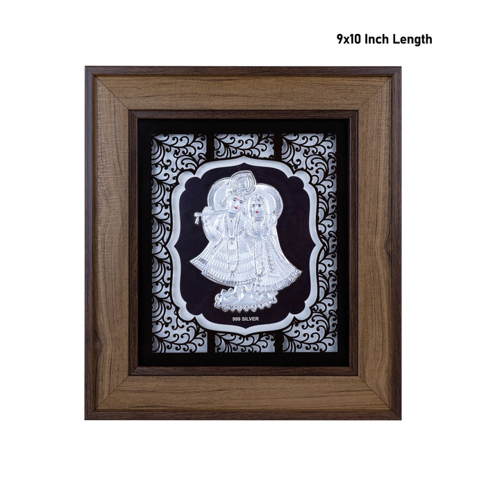 Radha Krishna Murti Photo Frame - 9 x 10 Inches | 999 Silver Foil Wall Picture Frame/ Wall Decor For Puja Room - Hindu God Photos & Frames