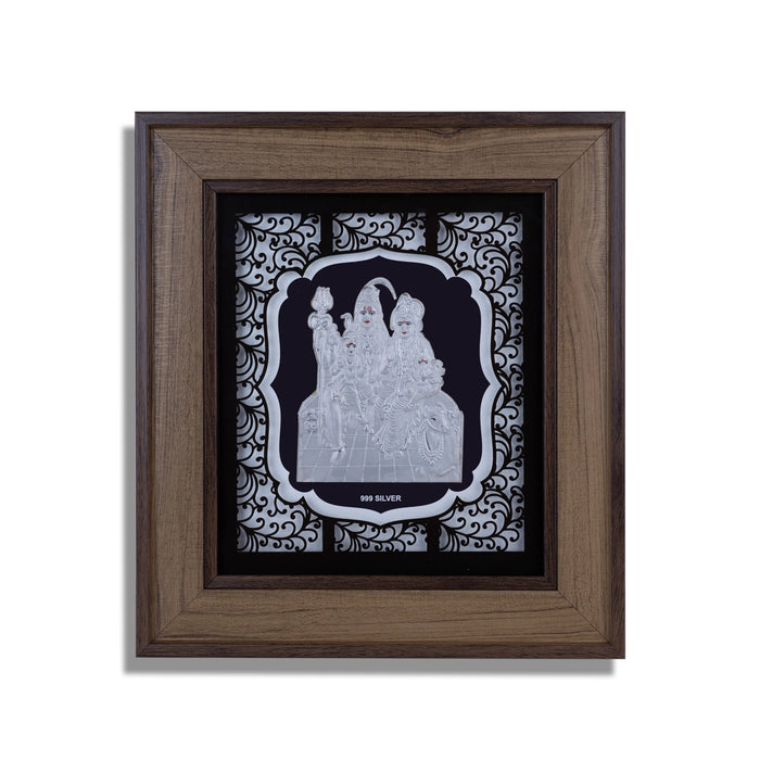 Shiv Family Murti Photo Frame - 9 X 10 Inches | Picture Frame/ 999 Silver Wall Picture For Pooja & Home Decor - Hindu God Photos & Frames