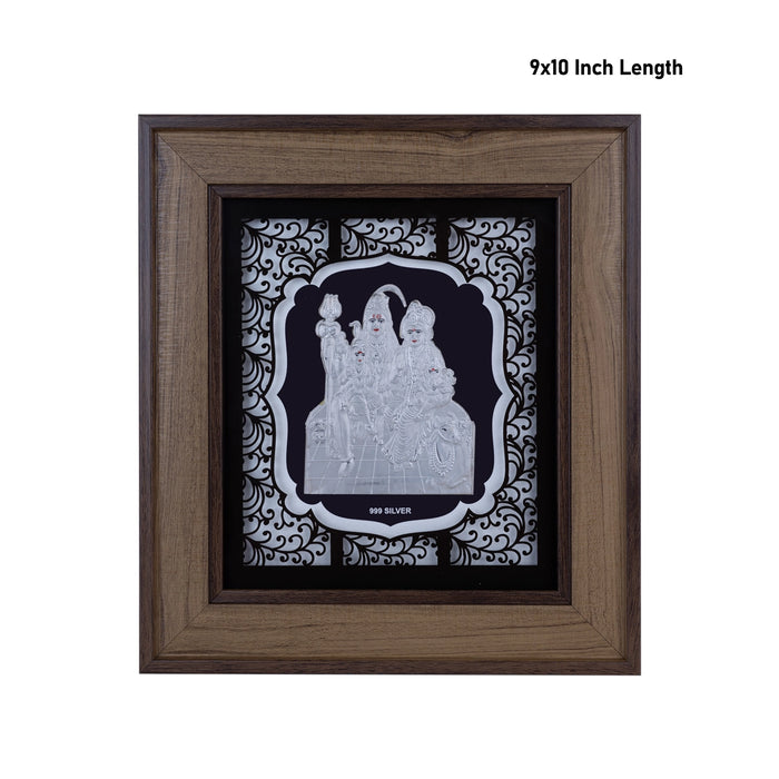 Shiv Family Murti Photo Frame - 9 X 10 Inches | Picture Frame/ 999 Silver Wall Picture For Pooja & Home Decor - Hindu God Photos & Frames