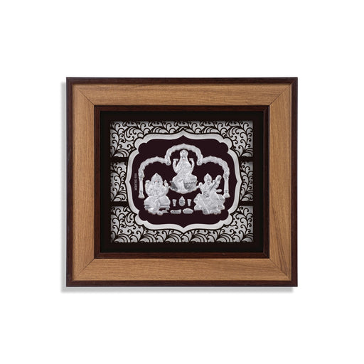 Lakshmi Ganesh Saraswati Murti Photo Frame- 9 x 10 Inches | 999 Silver Foil Picture Frame/Wall Decor For Pooja - Hindu God Photos & Frames