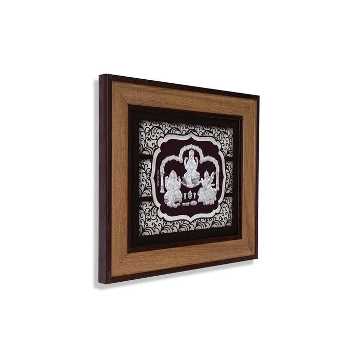 Lakshmi Ganesh Saraswati Murti Photo Frame- 9 x 10 Inches | 999 Silver Foil Picture Frame/Wall Decor For Pooja - Hindu God Photos & Frames
