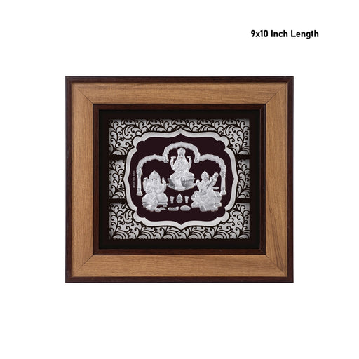 Lakshmi Ganesh Saraswati Murti Photo Frame- 9 x 10 Inches | 999 Silver Foil Picture Frame/Wall Decor For Pooja - Hindu God Photos & Frames