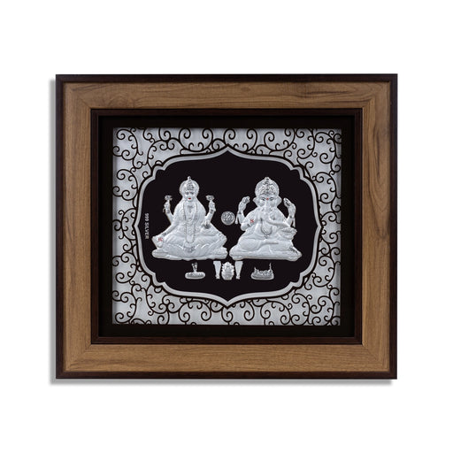 Lakshmi Ganesh Murti Photo Frame- 12 x 11 Inches | 999 Silver Foil Wall Picture Frame/Wall Decor For Puja Room - Hindu God Photos & Frames