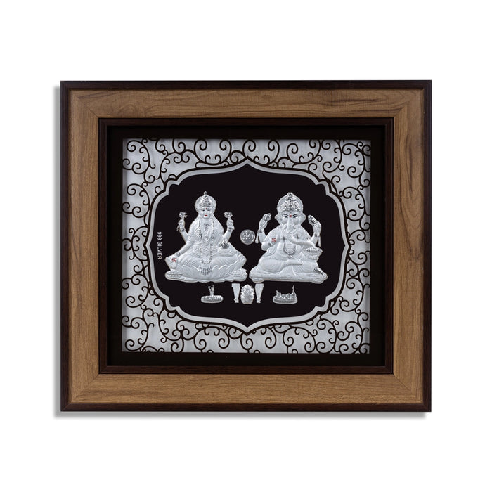 Lakshmi Ganesh Murti Photo Frame- 12 x 11 Inches | 999 Silver Foil Wall Picture Frame/Wall Decor For Puja Room - Hindu God Photos & Frames