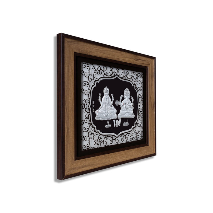 Lakshmi Ganesh Murti Photo Frame- 12 x 11 Inches | 999 Silver Foil Wall Picture Frame/Wall Decor For Puja Room - Hindu God Photos & Frames
