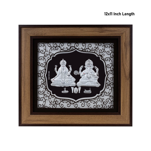 Lakshmi Ganesh Murti Photo Frame- 12 x 11 Inches | 999 Silver Foil Wall Picture Frame/Wall Decor For Puja Room - Hindu God Photos & Frames