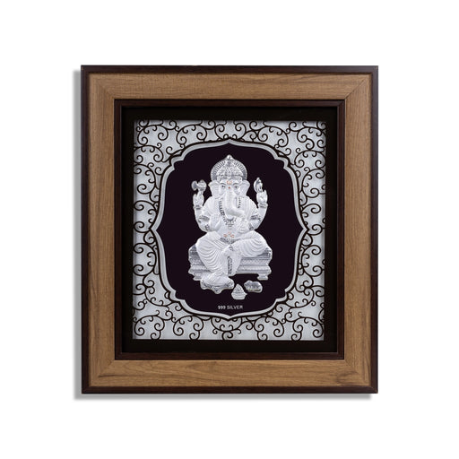 Ganesh Murti Photo Frame - 12 x 11 Inches | 999 Silver Foil Wall Decor/ Wall Picture Frame For Puja Room - Hindu God Photos & Frames