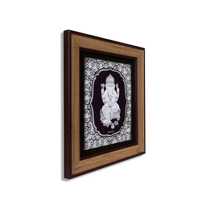 Ganesh Murti Photo Frame - 12 x 11 Inches | 999 Silver Foil Wall Decor/ Wall Picture Frame For Puja Room - Hindu God Photos & Frames