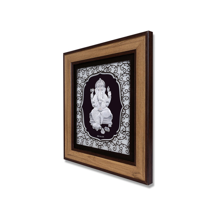Ganesh Murti Photo Frame - 12 x 11 Inches | 999 Silver Foil Wall Decor/ Wall Picture Frame For Puja Room - Hindu God Photos & Frames