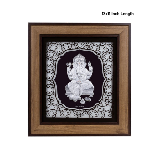 Ganesh Murti Photo Frame - 12 x 11 Inches | 999 Silver Foil Wall Decor/ Wall Picture Frame For Puja Room - Hindu God Photos & Frames
