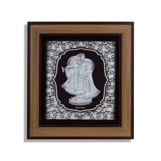 Radha Krishna Murti Photo Frame- 12 x 11 Inches | 999 Silver Foil Wall Decor/ Wall Picture Frame For Puja Room - Hindu God Photos & Frames
