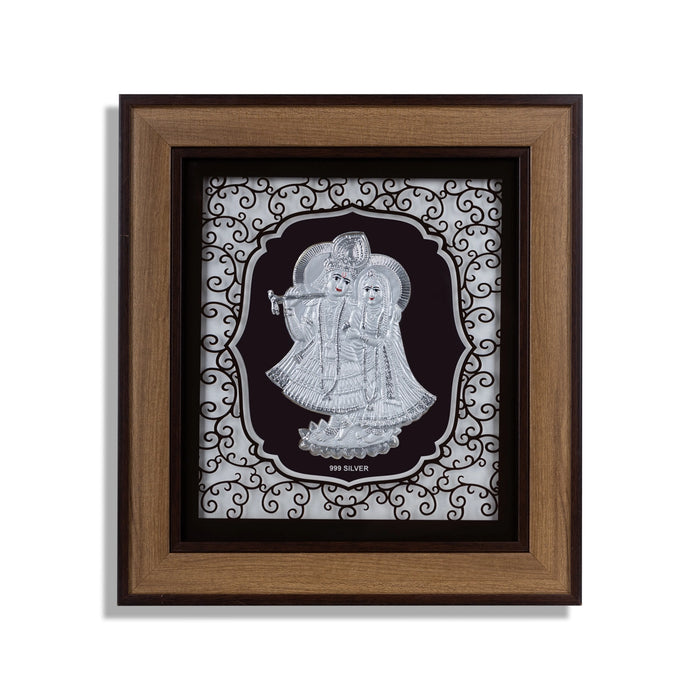 Radha Krishna Murti Photo Frame- 12 x 11 Inches | 999 Silver Foil Wall Decor/ Wall Picture Frame For Puja Room - Hindu God Photos & Frames