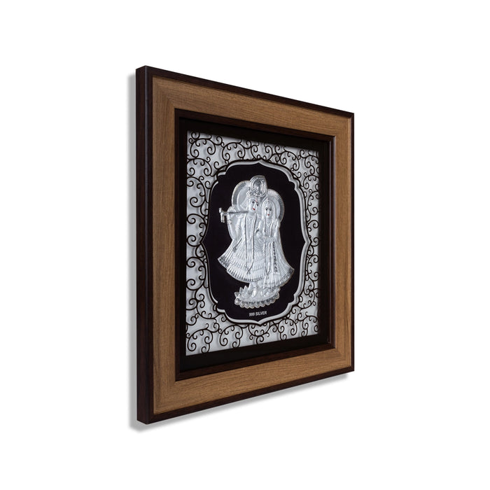 Radha Krishna Murti Photo Frame- 12 x 11 Inches | 999 Silver Foil Wall Decor/ Wall Picture Frame For Puja Room - Hindu God Photos & Frames