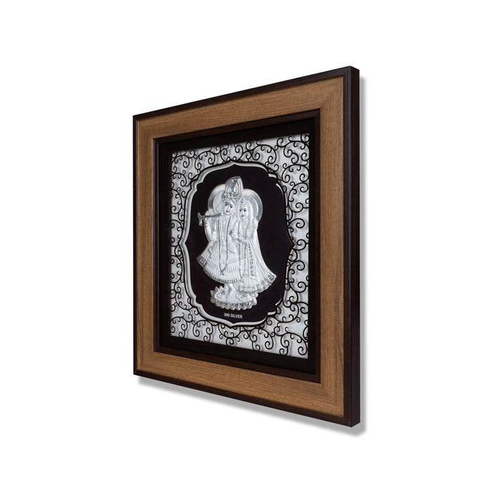 Radha Krishna Murti Photo Frame- 12 x 11 Inches | 999 Silver Foil Wall Decor/ Wall Picture Frame For Puja Room - Hindu God Photos & Frames