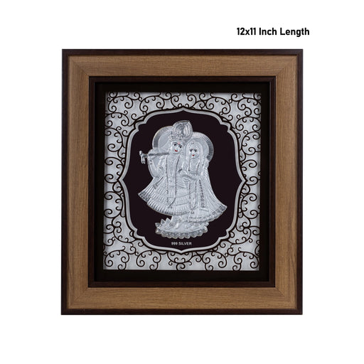 Radha Krishna Murti Photo Frame- 12 x 11 Inches | 999 Silver Foil Wall Decor/ Wall Picture Frame For Puja Room - Hindu God Photos & Frames