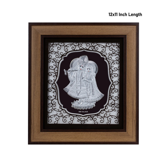 Radha Krishna Murti Photo Frame- 12 x 11 Inches | 999 Silver Foil Wall Decor/ Wall Picture Frame For Puja Room - Hindu God Photos & Frames
