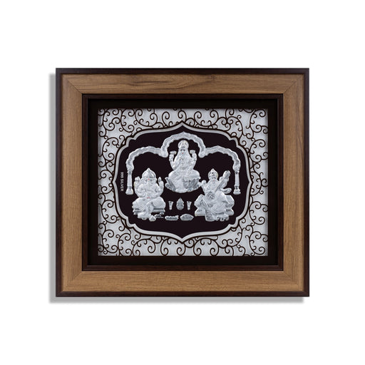 Lakshmi Ganesh Saraswati Murti Photo Frame- 12 x 11 Inches | 999 Silver Foil Wall Decor/ Picture Frame For Pooja - Hindu God Photos & Frames