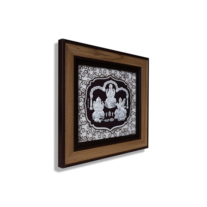 Lakshmi Ganesh Saraswati Murti Photo Frame- 12 x 11 Inches | 999 Silver Foil Wall Decor/ Picture Frame For Pooja - Hindu God Photos & Frames
