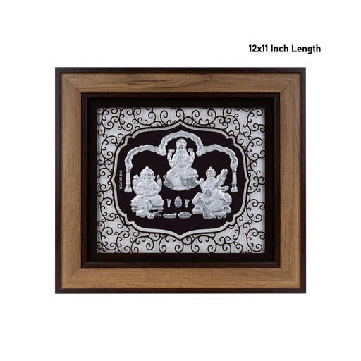 Lakshmi Ganesh Saraswati Murti Photo Frame- 12 x 11 Inches | 999 Silver Foil Wall Decor/ Picture Frame For Pooja - Hindu God Photos & Frames