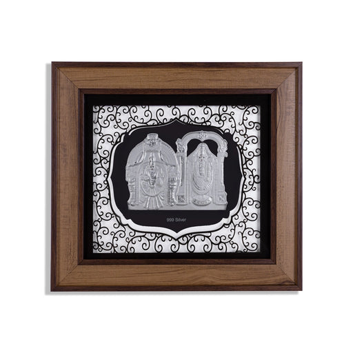 Perumal Thayar Photo Frame - 12 x 11 Inches | 999 Silver Foil Wall Picture Frame/ Wall Decor For Puja Room - Hindu God Photos & Frames